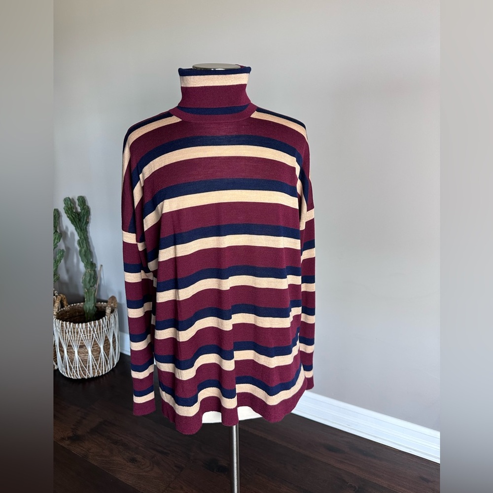 NWT J Crew 365 100% Merino Wool Striped Retro Turtleneck